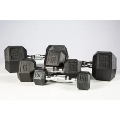 York Barbell 5-50lb Premium PVC Hex Dumbbell Set - Chrome Ergo Handle